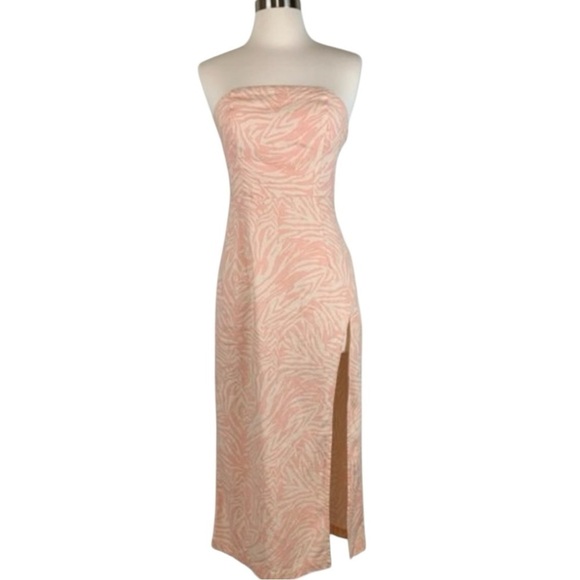 Urban Outfitters Dress Midi Strapless High Slit  Zebra Print Pink/Coral Small - Picture 5 of 6